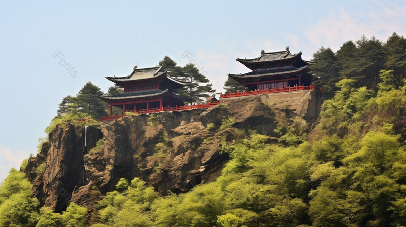 著名的风景区古建筑清晰的摄影图高清的图片绿色的树林蓝天白云天空,高清,摄影图,摄影图片,图片大全,摄影图免费下载